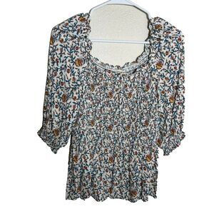 Max Studio Blouse Women's Medium Short Sleeve Round Neck Boho Colorful Top